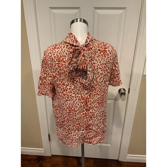 Baum und Pferdgarten Ivory & Red Animal Print Shirt Blouse W/ Neck Tie Size 8 40 - Picture 4 of 5